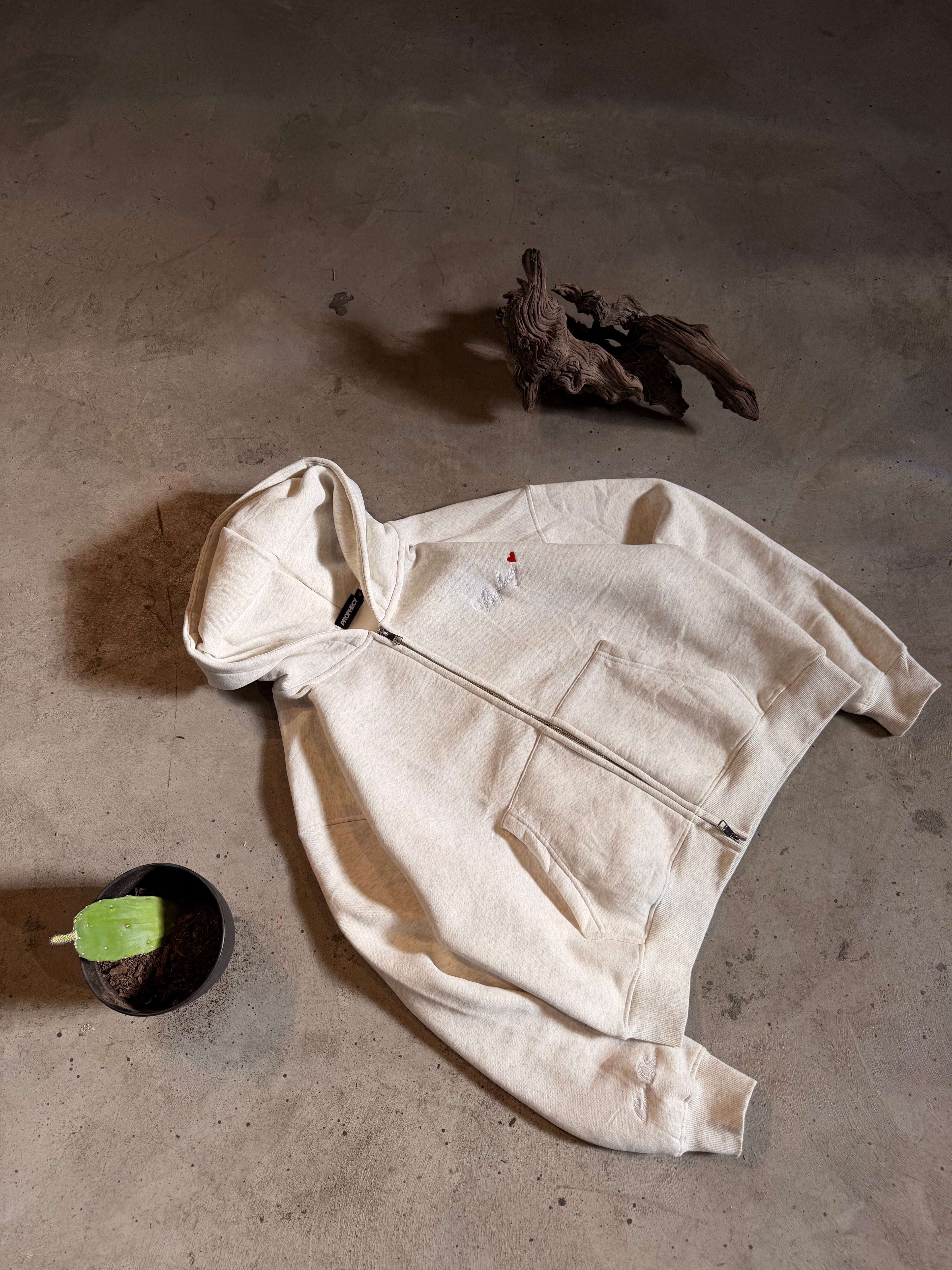 Light Oatmeal 'Signature' Full Zip Hoodie