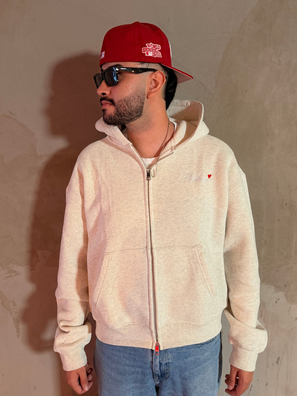 Light Oatmeal 'Signature' Full Zip Hoodie