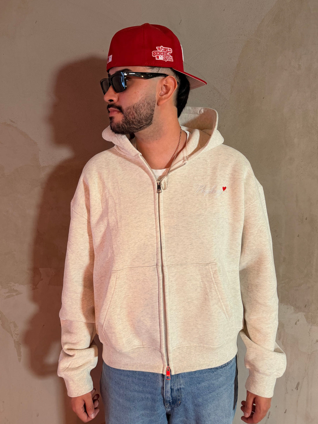 Light Oatmeal 'Signature' Full Zip Hoodie